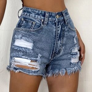 Raw Hem Ripped Denim Shorts